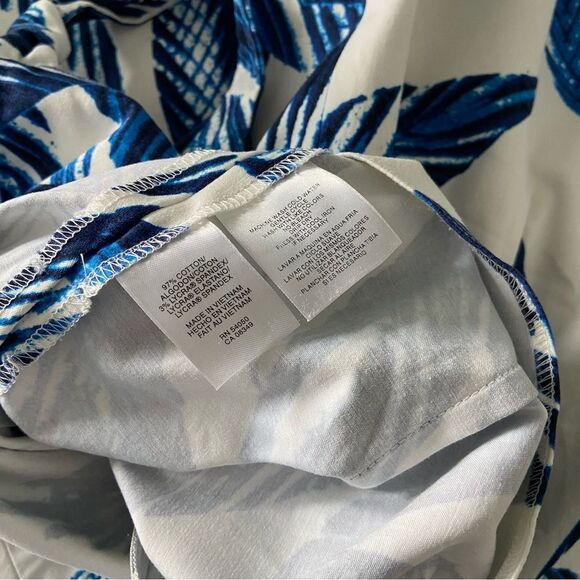 Jones New York Signature Aegean Dress Blue & White Leaf Print Coastal Cottage 8 - Picture 9 of 9